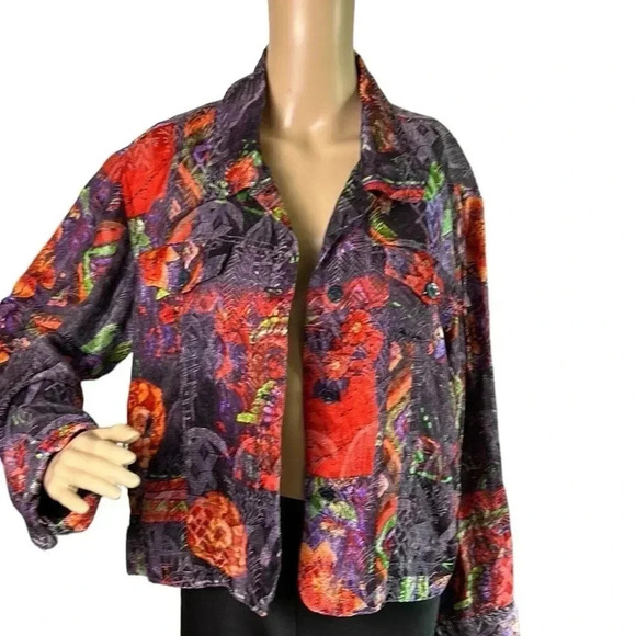 Chico , linen ,silk ,artsy jacket,blazer,cardigan size 2 . boxy,button,boho,EC - Picture 4 of 16